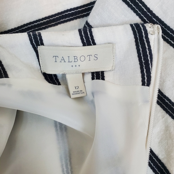 Talbots White Black Chevron Striped Linen A Line Skirt Size 12 Womens Office - Picture 7 of 9
